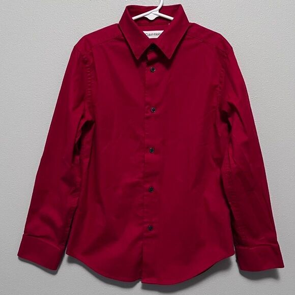 Calvin Klein Red Long Sleeve Button Down Shirt Size 8 - Picture 1 of 7